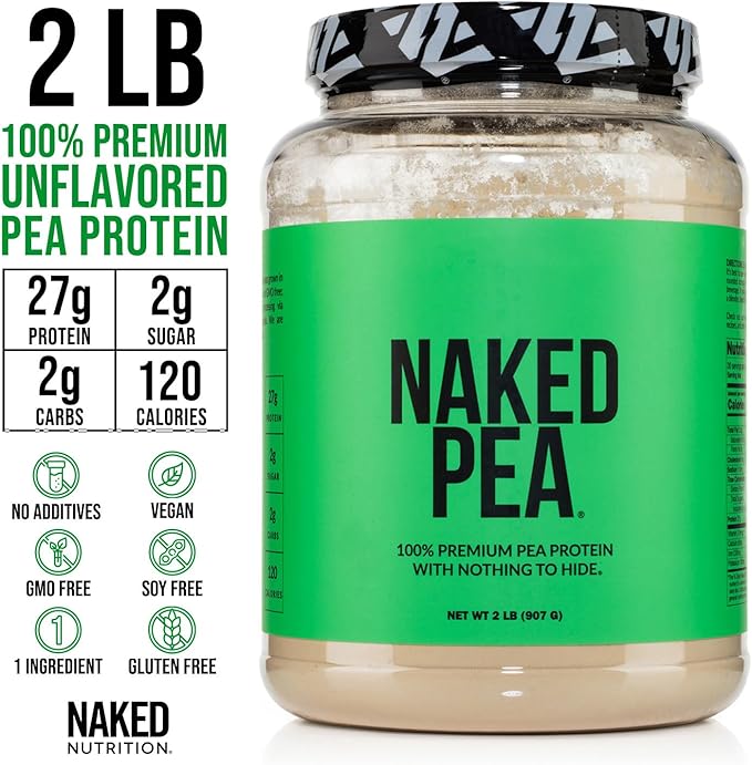 NAKED Pea - 2LB 100% Pea Protein Powder from North American Farms - Unflavored Vegan Pea Protein Isolate - NSF Certified, Plant Protein Powder, Easy to Digest - 30 Servings