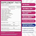 Probiotics for Women, 120 Billion CFU 34 Strains, Prebiotics, Digestive Enzymes, Cranberry, 4-in-1 Feminine Probiotic, Digestive, Vaginal, Immune Support, 60ct