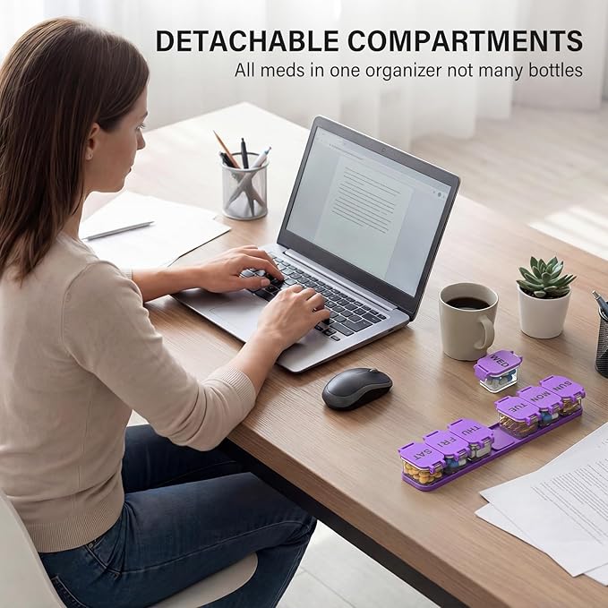 Extra Large Weekly Pill Organizer - Waterproof 7-Day Pill Box, Portable Vitamin & Supplement Case, Easy to Open Design, Ideal for Travel and Daily Medication Management