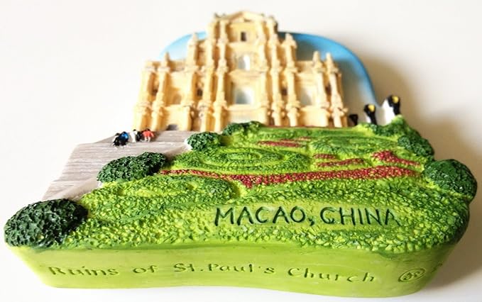 WitnyStore Tiny 2½" Saint Paul's Church Ruins Macau China Magnet - Miniature Hand Made Resin 3D Asia Tourist Attraction Decorative Refrigerator Fridge Magnets Décor Collectible Traveler Souvenir Gifts