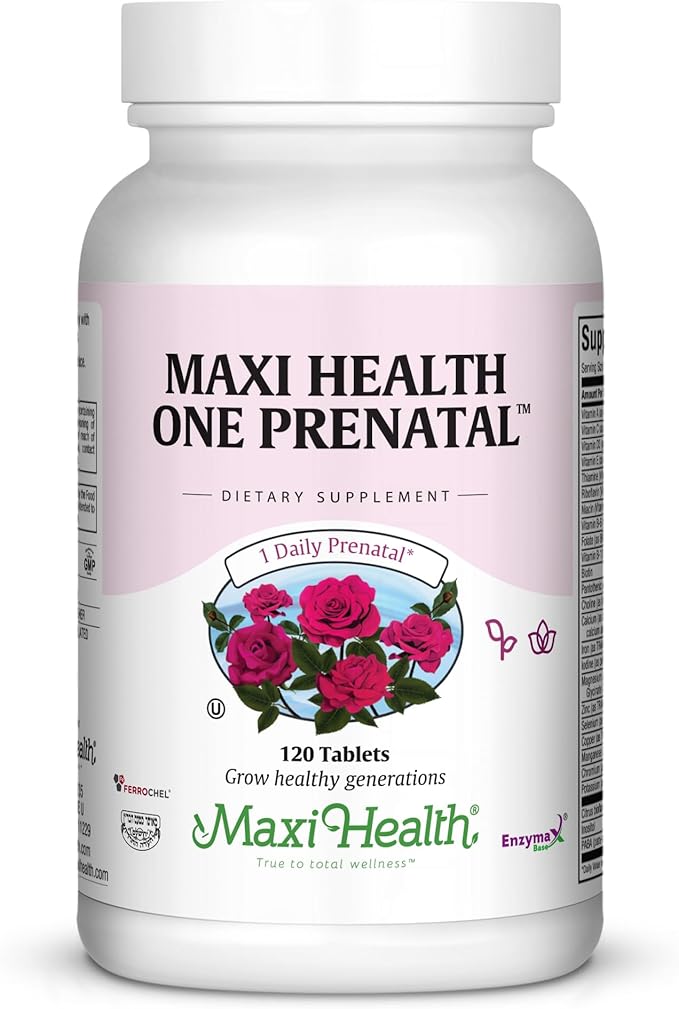 Maxi Health Prenatal Vitamins for Women – One Daily Prenatal Vitamins with Iron, Folate, Choline, Vitamin D3, and Essential Nutrients – High Absorption Supplement – 120 Day Supply