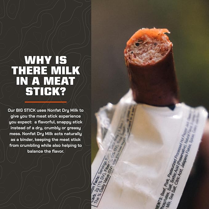 MTN OPS Big Stick High Protein Meat Sticks - 20g Protein, 10% Collagen - Jalapeño Pepper Jack Flavor - Individually Wrapped Beef Snacks - 10 Count Carton