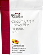 Bariatric Advantage Calcium Citrate Chewy Bites 500 mg - Highly Absorbable & Digestible - Vitamin D3 - Easily Chewable Calcium Supplement - Pineapple Mango - 90 Count