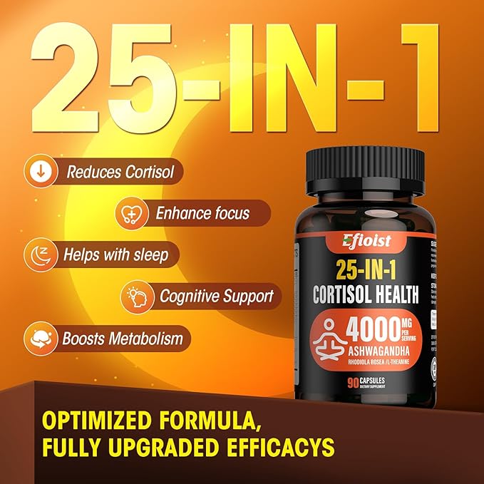 Cortisol Supplement for Women, 25-in-1 Cortisol Reducer, Cortisol Manager, Ashwagandha for Women & Men, Cortisol Supplement with Rhodiola Rosea, L-Theanine, for Mood, Focus, Sleep Support, 90 Capsules