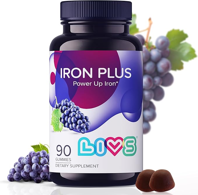 LIVS Iron Plus Gummies – 20mg Gentle Iron Supplement for Women & Men – Anemia Support – Vitamin C for Absorption – Biotin, Folate & B12 for Energy – Gluten Free, Vegan, Halal & Kosher – 90 Count