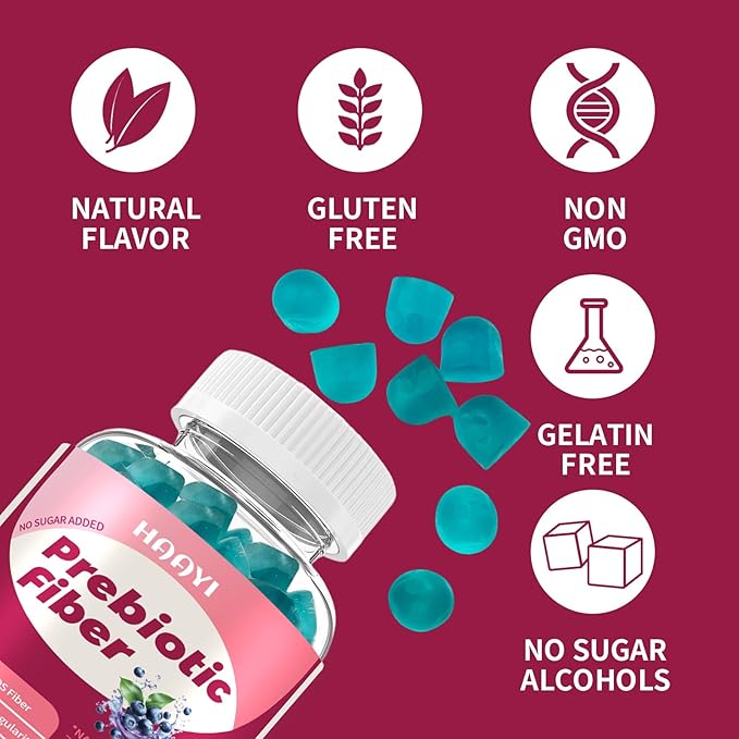 Prebiotic Fiber Supplement Gummies for Adults & Kids 5g beet FOS fiber- Gut Health & Digestive &Mineral Absorption,Soluble Fiber Supplement Gummies - Zero Sugar Added, Vegan, Gluten-Free -90 Count