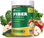 9G Fiber Gummies for Digestive Health & Regularity - No Sugar Added Apple Flavor - Prebiotic Fiber Supplement with Greens - Daily Gummies for Adults, Women & Men - 60CT