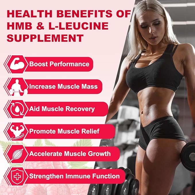 2 Pack HMB and Leucine Gummies, HMB & Leucine Amino Acid for Muscle Growth, Muscle Relief, HMB Supplements for Men & Women, Vegan, Non-GMO, Raspberry Flavor, 120 Count