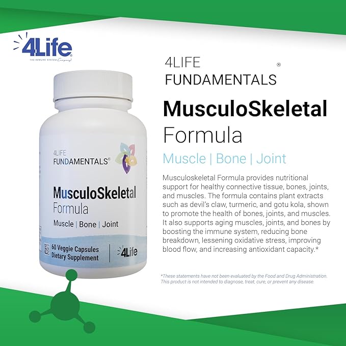 4Life Musculoskeletal Formula - Devil’s Claw, Turmeric, Gotu Kola and Alfalfa for Bone, Joint, Muscle and Tissue Health - 60 Veggie Capsules