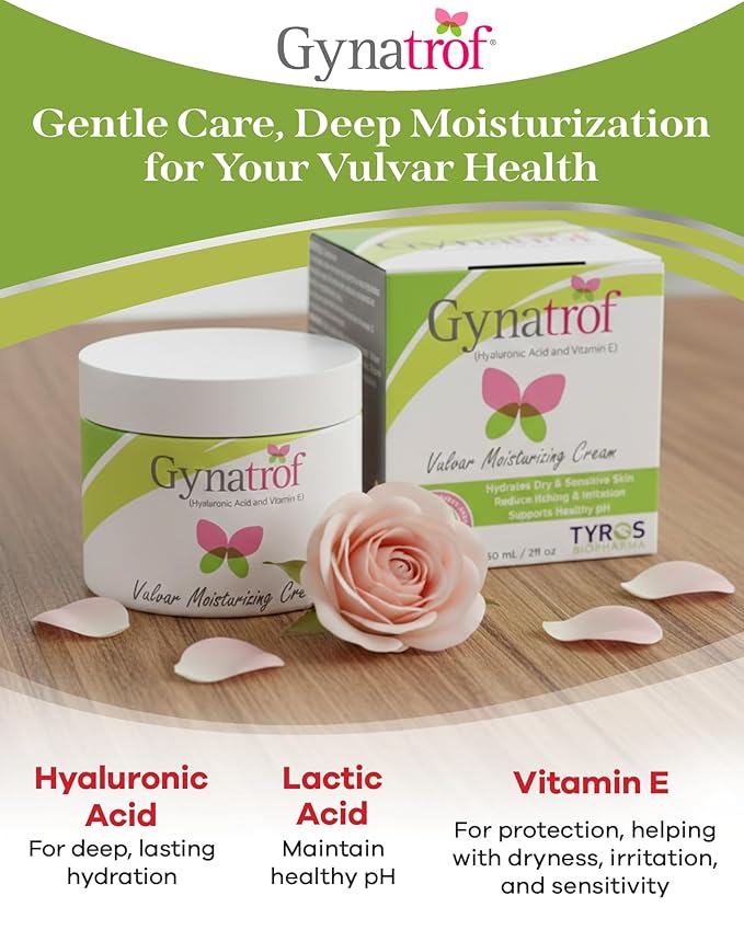 Gynatrof Vulvar Moisturizing Cream for Dryness, Itching, Irritation, Redness Due to Menopause, Childbirth, Breastfeeding, Low Estrogen - Lightweight Hydrating Formula for Sensitive Skin, 2 oz