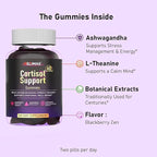 Cortisol Gummies for Women & Men with Ashwagandha, Magnesium, L-Theanine and Multivitamin, Vegan Chewable Gummies for Daily Lifestyle Balance, Convenient Adult Supplement, 60 Count