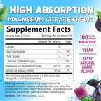 Magnesium Citrate Chews Supplement - High Absorption Magnesium Gummies Supplement - Vegan Mag Citrate Soft Chews Gummy for Adults - Relaxation & Calm Support - Delicious Grape Flavor - 60 Gummies