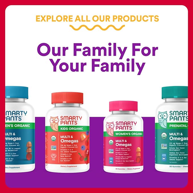 SmartyPants Organic Toddler Multivitamin Gummies: Probiotics, Omega 3 (ALA), Vitamin D3, C, Vitamin B12, B6, A, K & Zinc, Beta Carotene, Gluten Free, Three Fruit Flavors, 60 Count (30 Day Supply)
