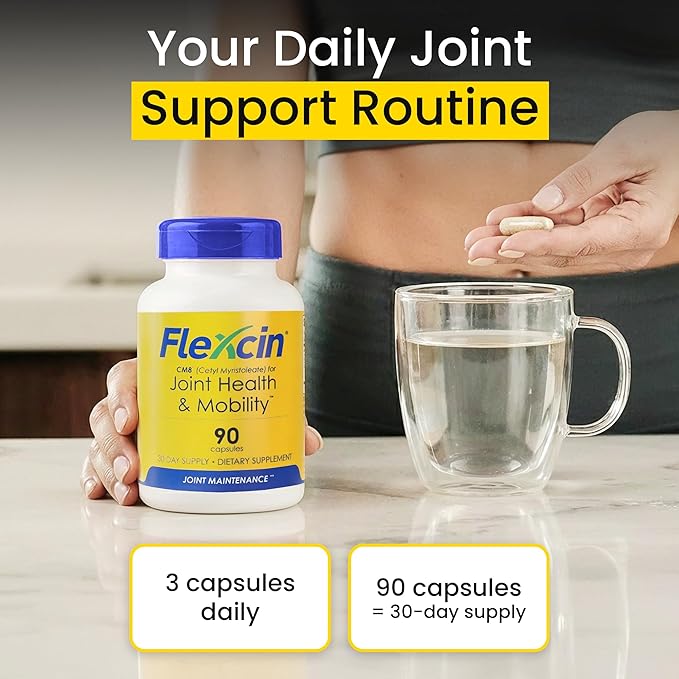 Flexcin Joint Health & Mobility Formula with CM8 (Cetyl Myristoleate) - Joint Supplements for Men and Women with Glucosamine, MSM, Collagen Type II - 90 Capsules