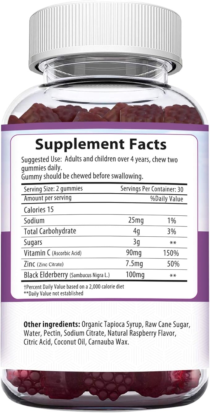 HERBION Elderberry Gummies with Vitamin C & Zinc, Healthy Immune System Support, Gluten-Free & Gelatin-Free, 60 Gummies for Adults & Children 4 Years & Above, Made in USA, Pack of 2