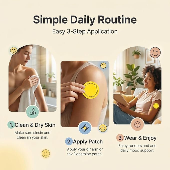 Dopamine Patches Extra Strength – 90 Count Plant-Based Vegan Mood Balance Patch for Men & Women – Supports Dopamine & Serotonin Balance – 3 Months Supply