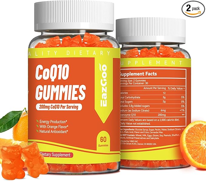 CoQ10 Gummies 200mg, Vegan Supplement for Energy Production, Non-GMO, Gluten Free (120 Gummies)