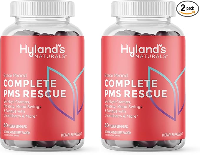 Hyland's Grace Period Complete PMS Rescue – 60 Vegan Gummies - with Chasteberry & Dong Quai for Menstrual Support & B6 + B12 for Red Blood Cell Formation (Pack of 2)
