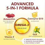 Omega-3 Fish Oil Supplement for Women, 984mg Omega-3 with Evening Primrose Oil (GLA), Astaxanthin & CoQ10, Supports Monthly Comfort, Skin Health & Total Body Wellness-60 Softgels