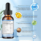 Triple Magnesium Complex Liquid Drops, 1300mg Magnesium Glycinate, Taurate & Citrate with Omega3, L-Theanine, Ashwagandha, Potassium, D3, B6, B12 for Calm, Sleep, Muscle, Strawberry Flavor, 2 Fl OZ