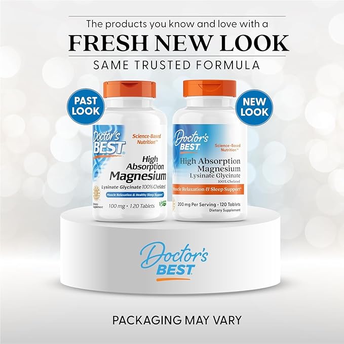 Doctor's Best High Absorption Magnesium Glycinate Lysinate Supplement for Sleep Support - Chelated Magnesium Tablets for Women & Men, 200mg per Serving, Supports Calm & Relaxation, Vegan - 120 Count