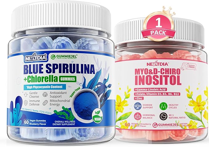 Nextdia Inositol Gummies with Evening Primrose Oil for Women + Organic Blue Spirulina Gummies