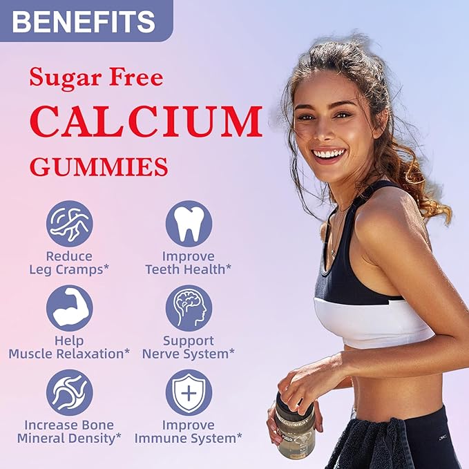 2 Pack Calcium Citrate Gummies, Chewable 1200mg Calcium Gummies for Women & Men, Calcium Supplement for Muscle & Immune Support, High Absorption, Sugar Free, Mixed Berry Flavor, 120 Count