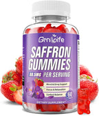 Saffron Gummies for Kids & Adults, 10-in-1 Cortisol Supplement with Saffron 88.5mg, Vitamin D3, B6, Magnesium, Zinc, Ashwagandha, L-Theanine, St. John's Wort, for Emotions, Zzz, 60 Count