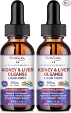 GREENPEOPLE Kidney Cleanse Detox & Repair - 27-In-1 Kidney & Liver Drops with 20:1 Cranberry Extract & Chanca Piedra, Alcohol-Free Supplement for Urinary Tract & Liver Support (2 Oz 2 Pack, Blueberry)
