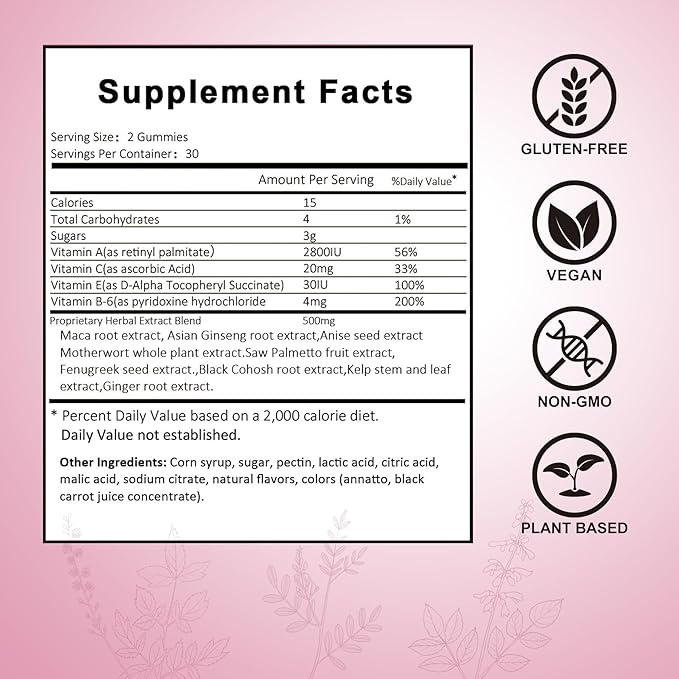 Laicuherb BBL Gummies for Women Curves-Berry Flaovr Booty Gummies with Vitamin A, C, B6, 60 Count Bear Shape Herbal Blend