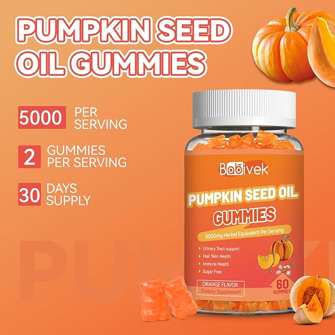 Sugar Free Pumpkin Seed Oil Gummies - 5000mg Per Serving with Saw Palmetto, Organic Pumpkin Seed Oil Supplement for Hair Growth & Skin Health, High Extract for Women and Men, 120 Count