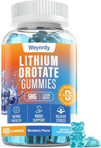 Lithium Orotate 5mg Gummies for Adults and Kids, Low-Dose Chelated Lithium Orotate for Mood Support & Cognitive Improvement, Sugar-Free, Non-GMO, Gluten-Free, Vegan-Friendly, Blueberry Flavor, 60