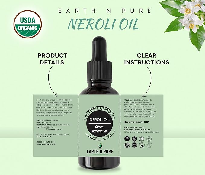 Earth N Pure Neroli Essential Oil Natural and Therapeutic Grade 50 ml