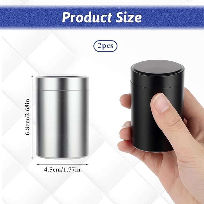 COMNICO 2pcs Portable Metal Pill Organizer, Round Daily Pill Box Holder Pocket Small Pill Case Medicine Organizer Vitamin Bottle Containers for Traveling Outdoor Fish Oils Supplements (Black+Silver)