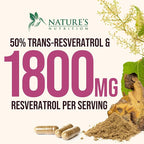Resveratrol Supplement - 1800mg Per Serving Extra Strength Resveratrol Blend - Antioxidant Blend for Healthy Aging, Heart Health, Cellular Energy & Immune Support - Bottled in USA - 60 Capsules