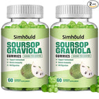 Simhould 2 Pack Soursop Graviola Gummies - 3000mg Extra Strength Soursop Leaves Supplement with Vitamin C, Zinc - Digestive Aid, Immune Support & Antioxidant - Sugar-Free, Non-GMO, Vegan, 120 Counts