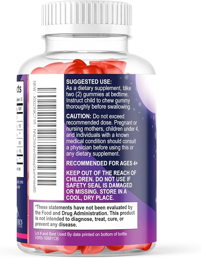 Kids Sleep Gummies with 2mg Melatonin Per Serving - Children's Sleep Gummy, Non-Habit Forming, Works with Natural Sleep Cycle, Supports Calm & Drug-Free, Natural Berry Flavor, 60 Gummies