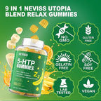 1Pack 5-HTP 400MG Gummies + GABA - Melatonin Free - Relaxation Gummies with Banana Extract, L-Theanine, Turmeric, L-Tryptophan, Vitamin D3 for Healthy Rest Cycle,Circadian Rhythm, Brain & Muscle Relax
