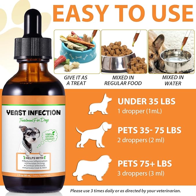 60ML Natural Yeast Infection Treatment for Dogs, Dog Allergy Relief, Skin Itch Relief Supports Healthy, Inflammation Relief, Alleviates Itching, Allergy Relief Dog Yeast