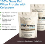 Paleovalley 100% Grassfed Whey Protein Powder with Colostrum, 30 Serving - Chocolate, 13g Protein, Muscle Building, Immune Support, Gut Health