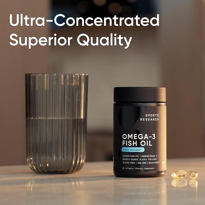Sports Research® Omega-3 ­­Fish Oil Mini-Softgels - Sourced from Wild Caught Alaska Pollock - Burpless, Bovine Free, Non-GMO, & MSC Certified Sustainable - 120 Count