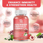 GONGOTA (2 Pack Soursop Graviola Gummies - 2200mg Extra Soursop Leaves Extract,Elderberry & Sea Moss, for Digestive, Immune, Antioxidant & Relaxation - Gluten Free, Vegan, 120 Gummies