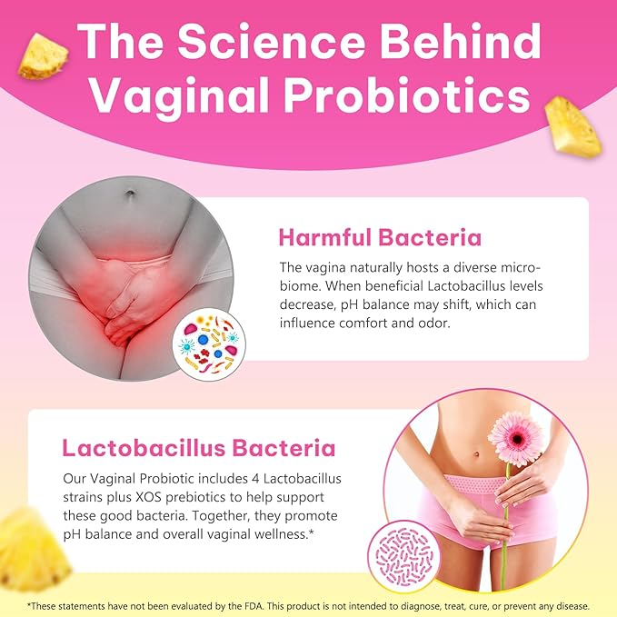 Feminine Probiotics Gummies with Slippery Elm | Pineapple Gummies for Women ph Balance, Vaginal Probiotics Supports Flora, Gut Health & Immune System, Prebiotics & Lactobacillus Blend | 60 Gummies
