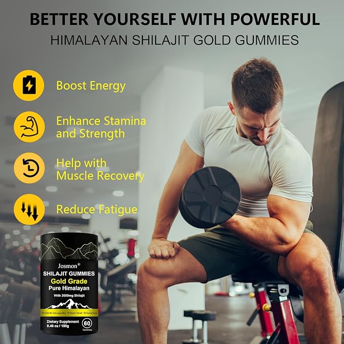 Shilajit Gummies, Himalayan Pure Shilajit Gummies Gold Grade, No Added Sugar, 85+ Trace Minerals, Ashwagandha, Gokshura, Energy and Immune Support, Gold