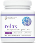 Youtheory Relax Magnesium Powder - Vegan Stress Relief Supplement with L-Theanine & GABA* - Supports Relaxation* - Dairy, Soy & Gluten Free - Berry, 4.4 oz