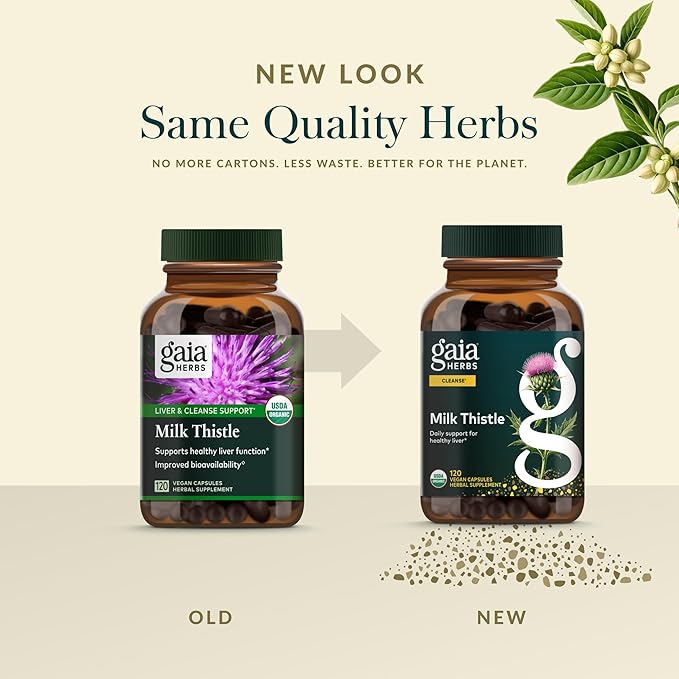 Gaia Herbs Milk Thistle - Liver Supplement & Cleanse Support for Helping to Maintain Healthy Liver Function* - 120 Vegan Capsules (40 Servings)
