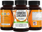 Turmeric Curcumin with BioPerine Black Pepper & 95% Curcuminoids, 1965mg, Maximum Absorption for Joint Support, Non-GMO Turmeric Capsules, Made in USA - 90 Veg Caps