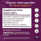 Organic Mood Pills - 60 Capsules Organic Ashwagandha Supplements for Women and Men, Ashwagandha Root Capsules with Cordyceps, Holy Basil & Rhodiola, Reduce Stress, Boosts Mood and Cognitive Function