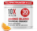 10X Health Amino Acids - 30 Servings of EAA & BCAA Powder, Pre Workout BCAA with Essential Amino Acids Supplement - BCAAs & EAAs for Longevity, Muscle Support, Strength, Energy - Tropical Orange