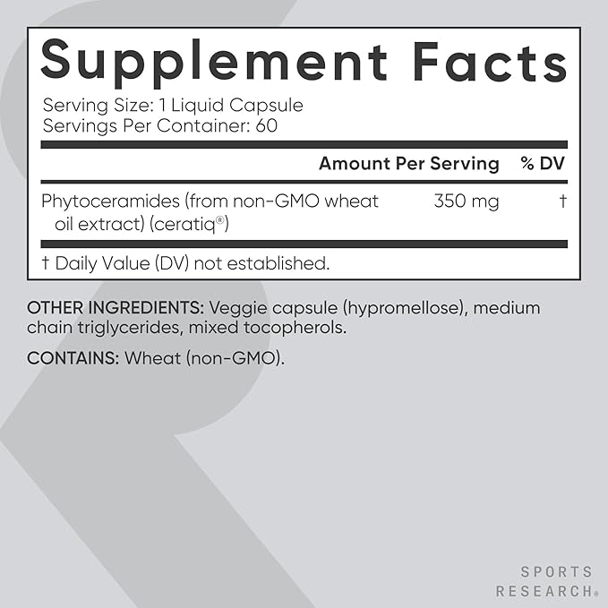 Sports Research® Phytoceramides 350 mg per Veggie Capsule - Plant Derived Ceramides for Healthy Skin and Hydration - Made with Ceratiq® · Non-GMO · Vegan Friendly - 60 Count (Pack of 2)